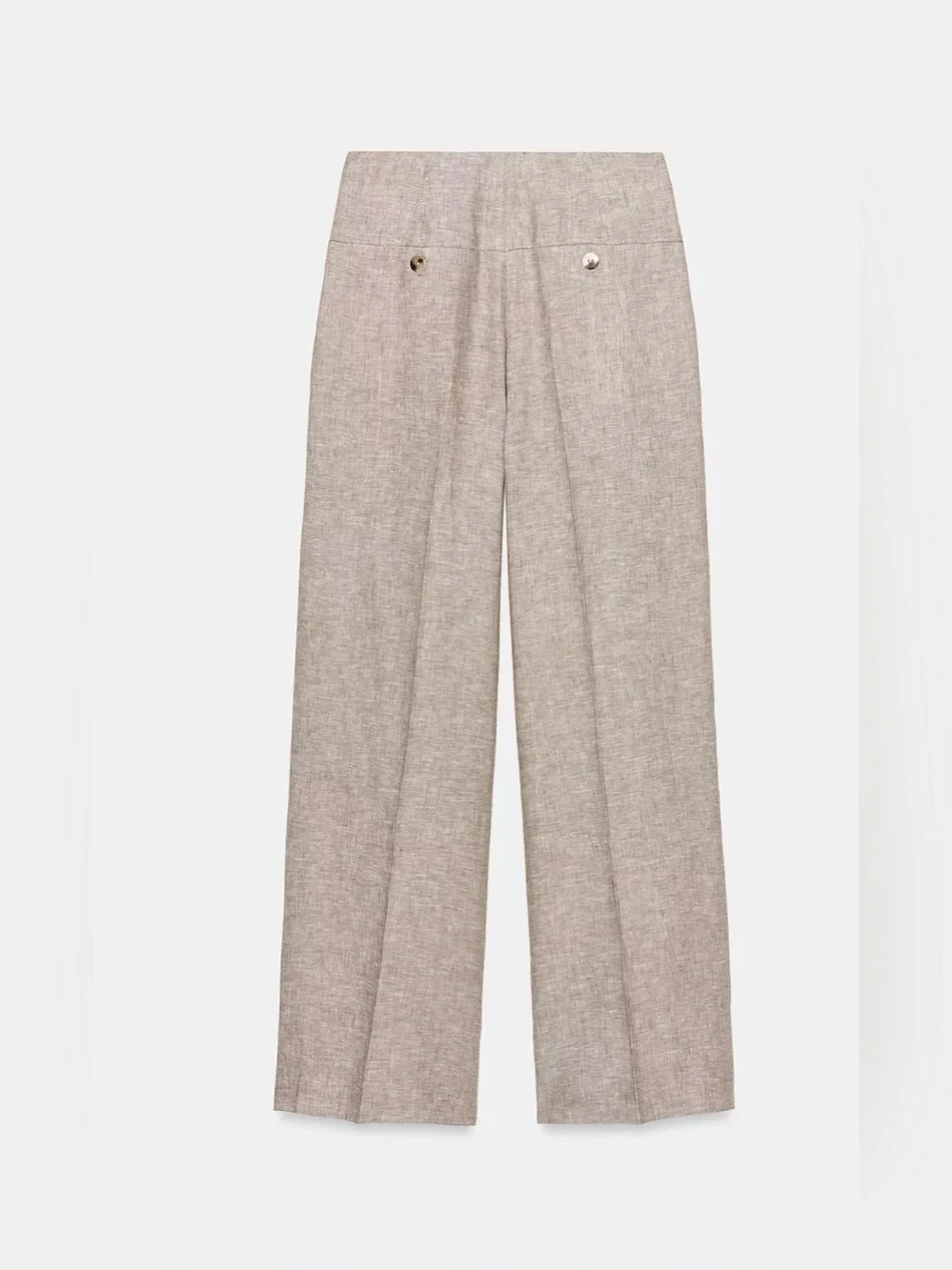 Zara NWT 100% Linen Straight Leg Wide Leg Pants High Rise Neutral Beige